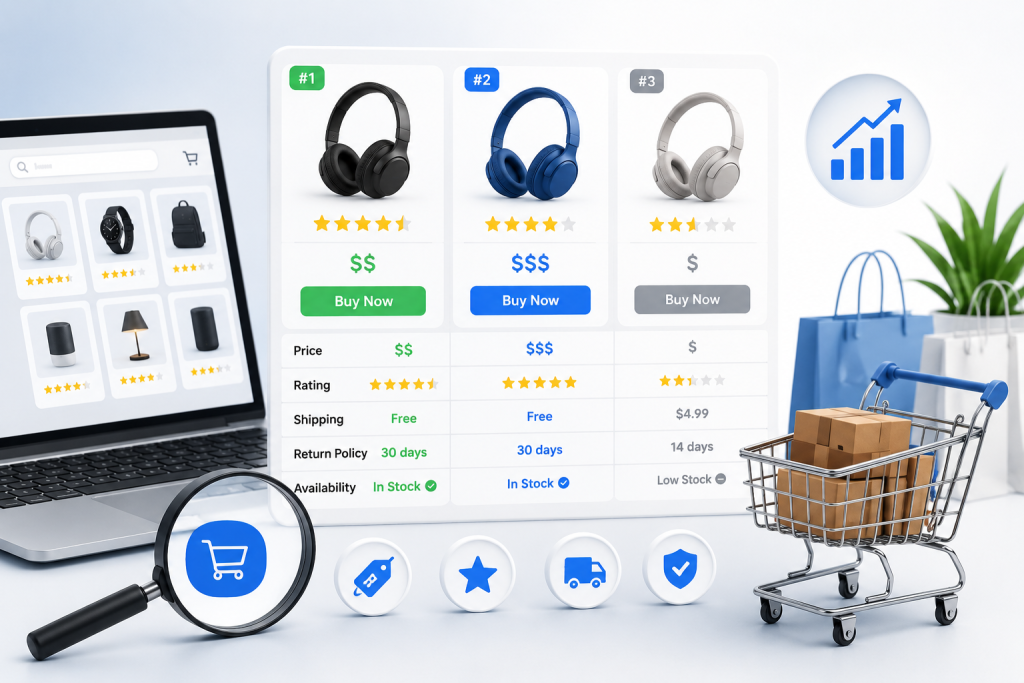 comparison shopping engine product listings by bCloud AI