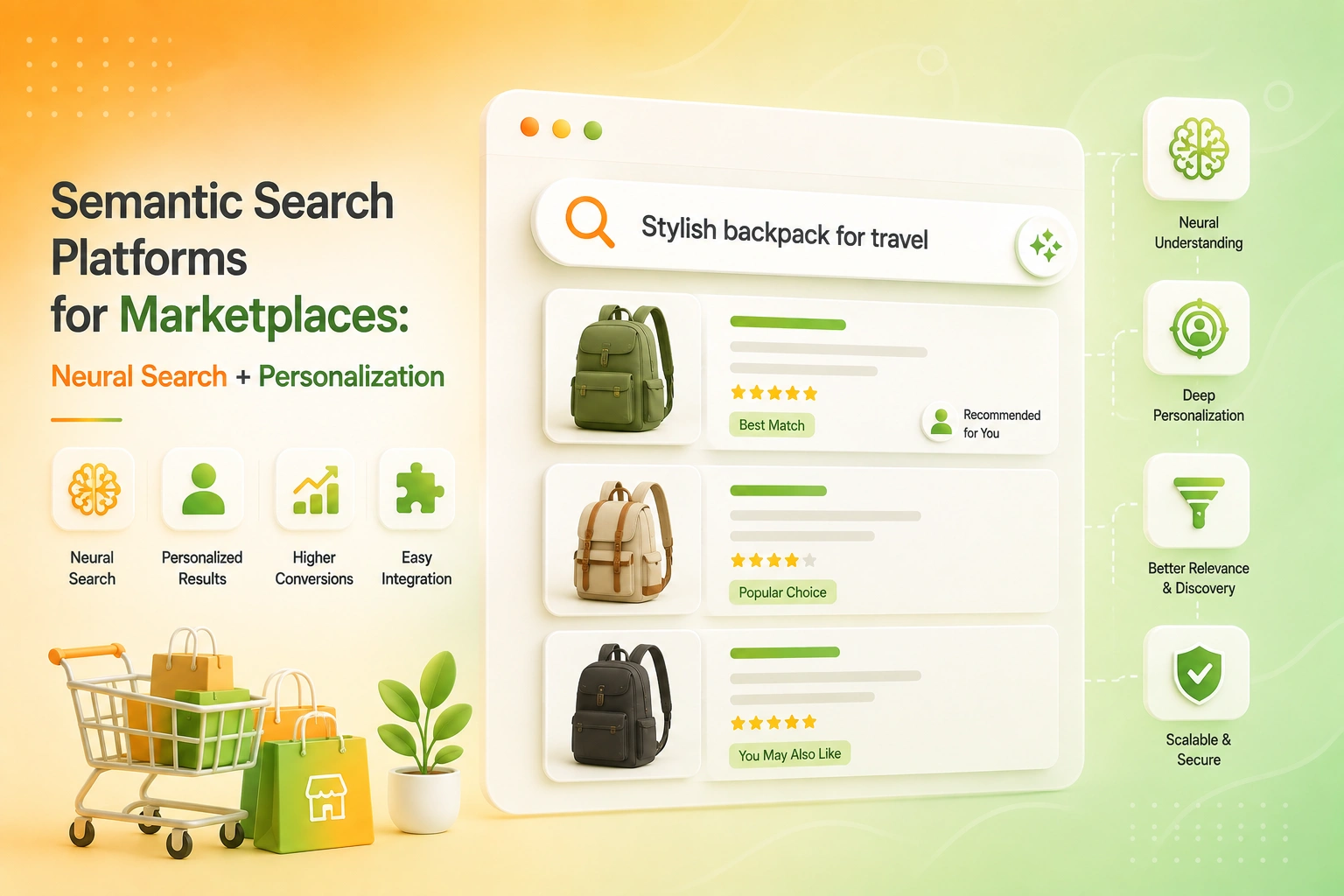 Semantic search platforms for marketplaces with neural search and personalization across multi-seller catalogs