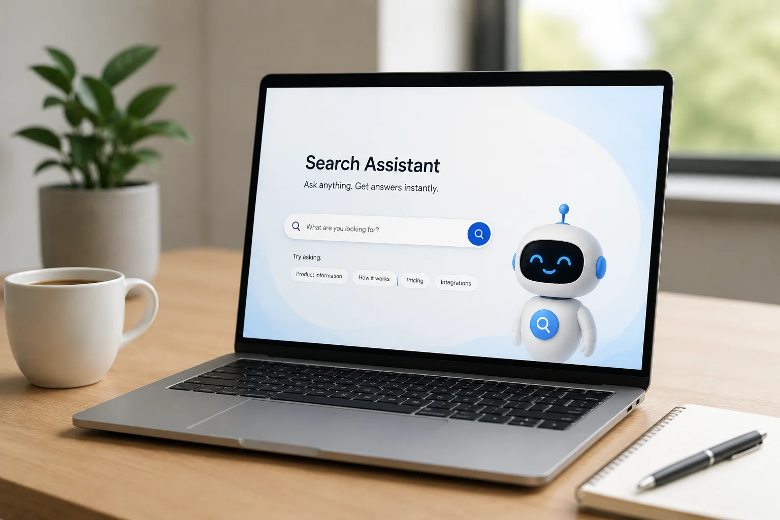 What is a search assistant: an AI interpreting a question, retrieving sources, and composing an answer