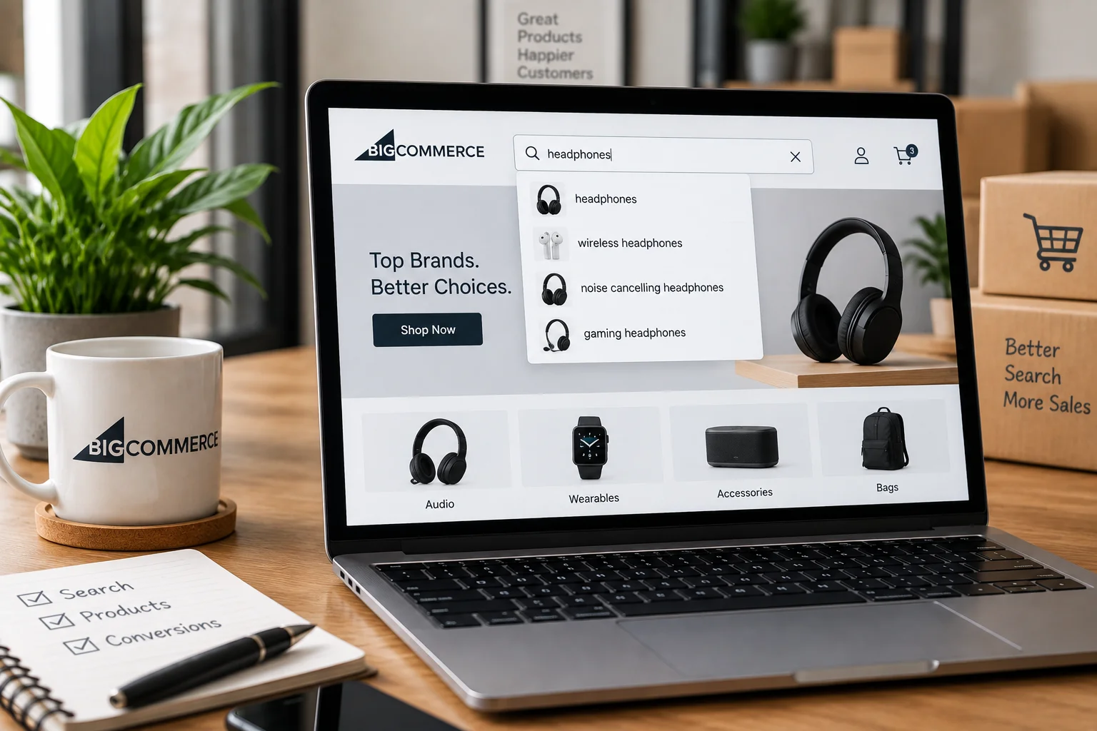 BigCommerce search results with product filters and autocomplete
