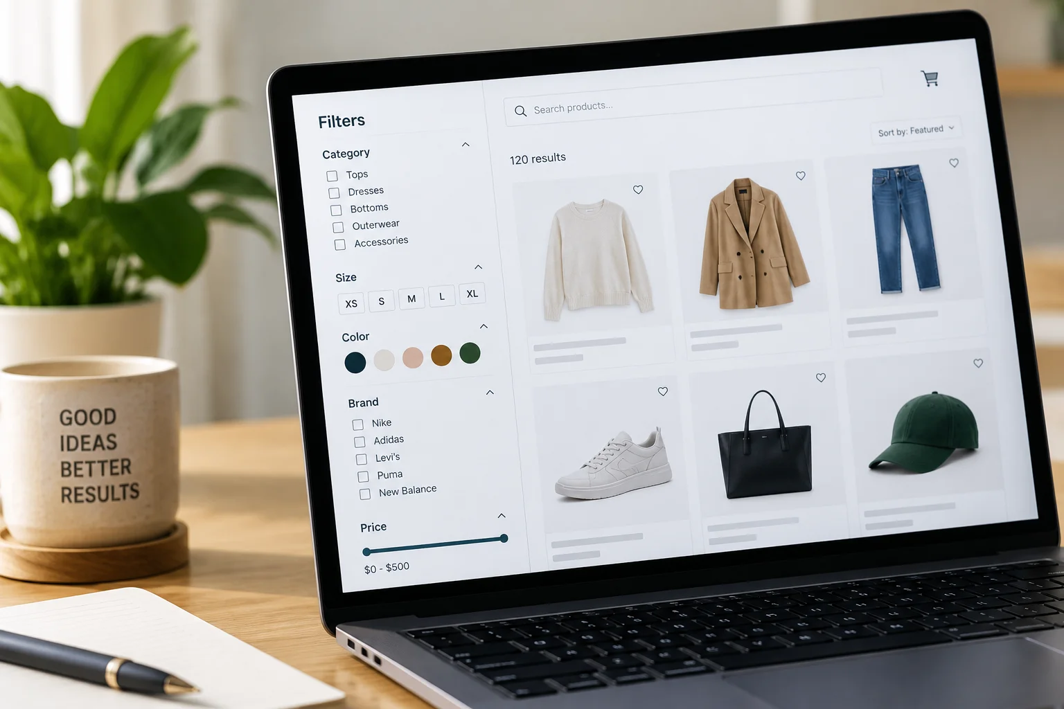 Faceted search filters narrowing an ecommerce catalog by size, color, and price