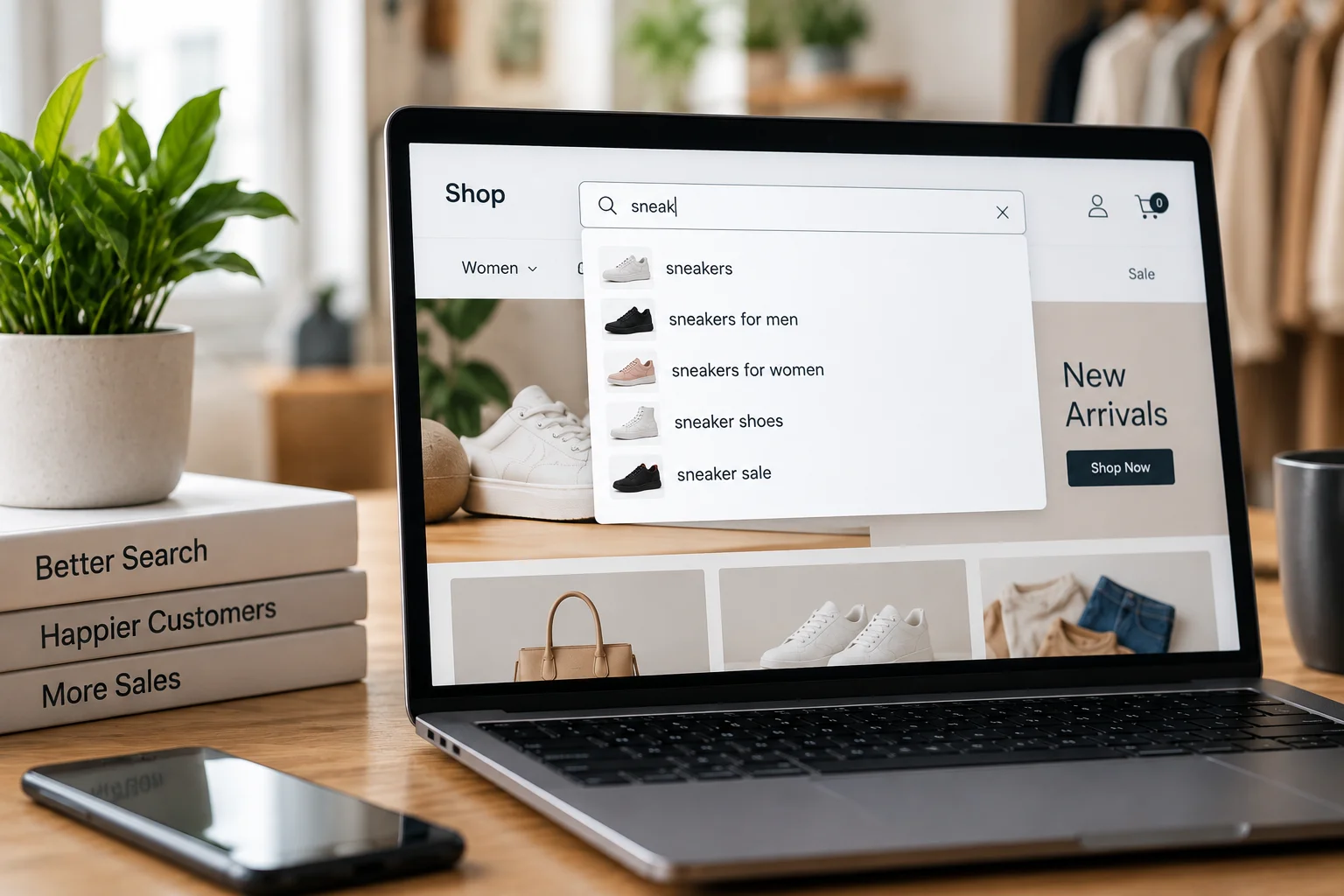 Search autocomplete dropdown showing product suggestions with images and prices
