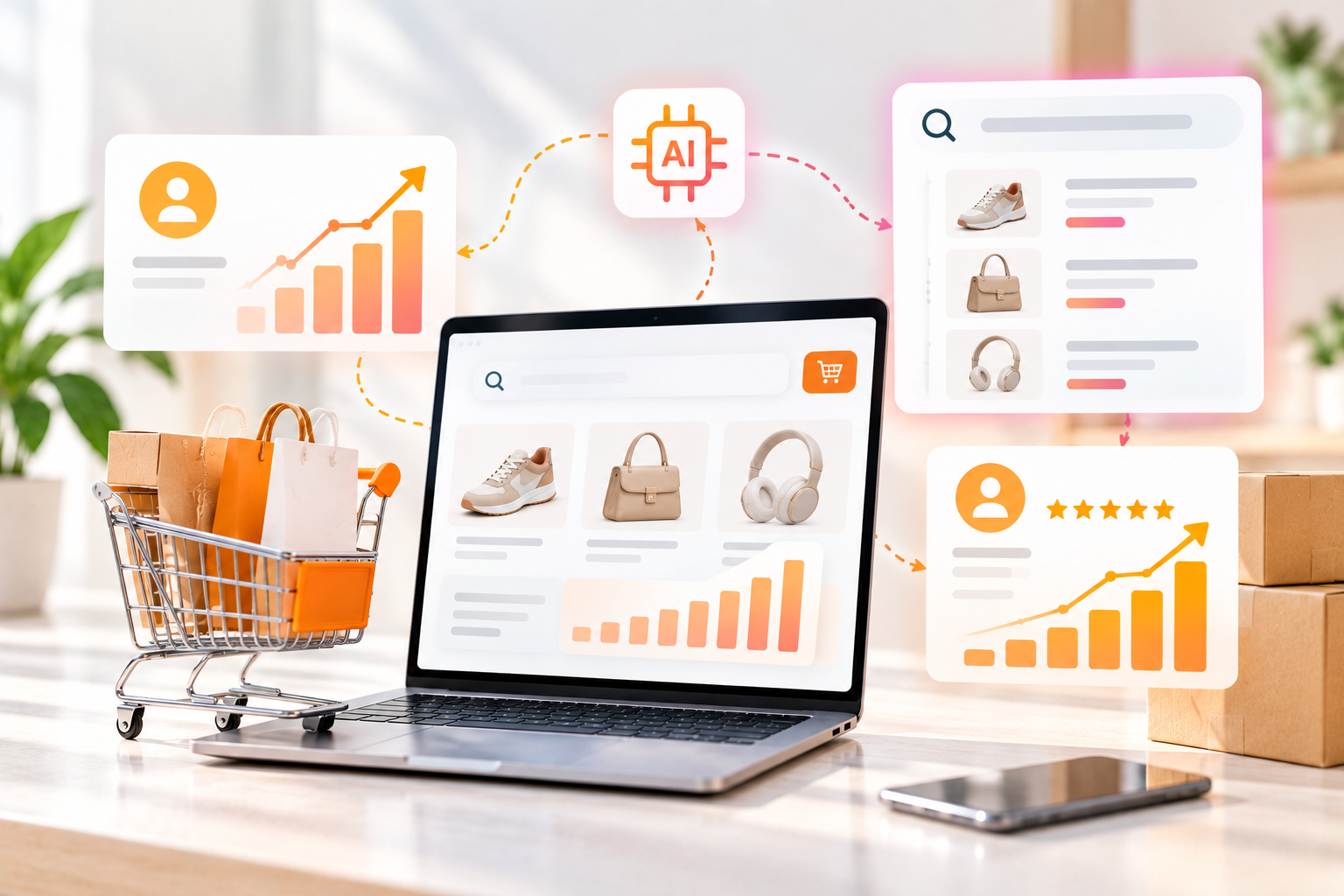 Customer lifetime value model showing how search affects order value, frequency and retention