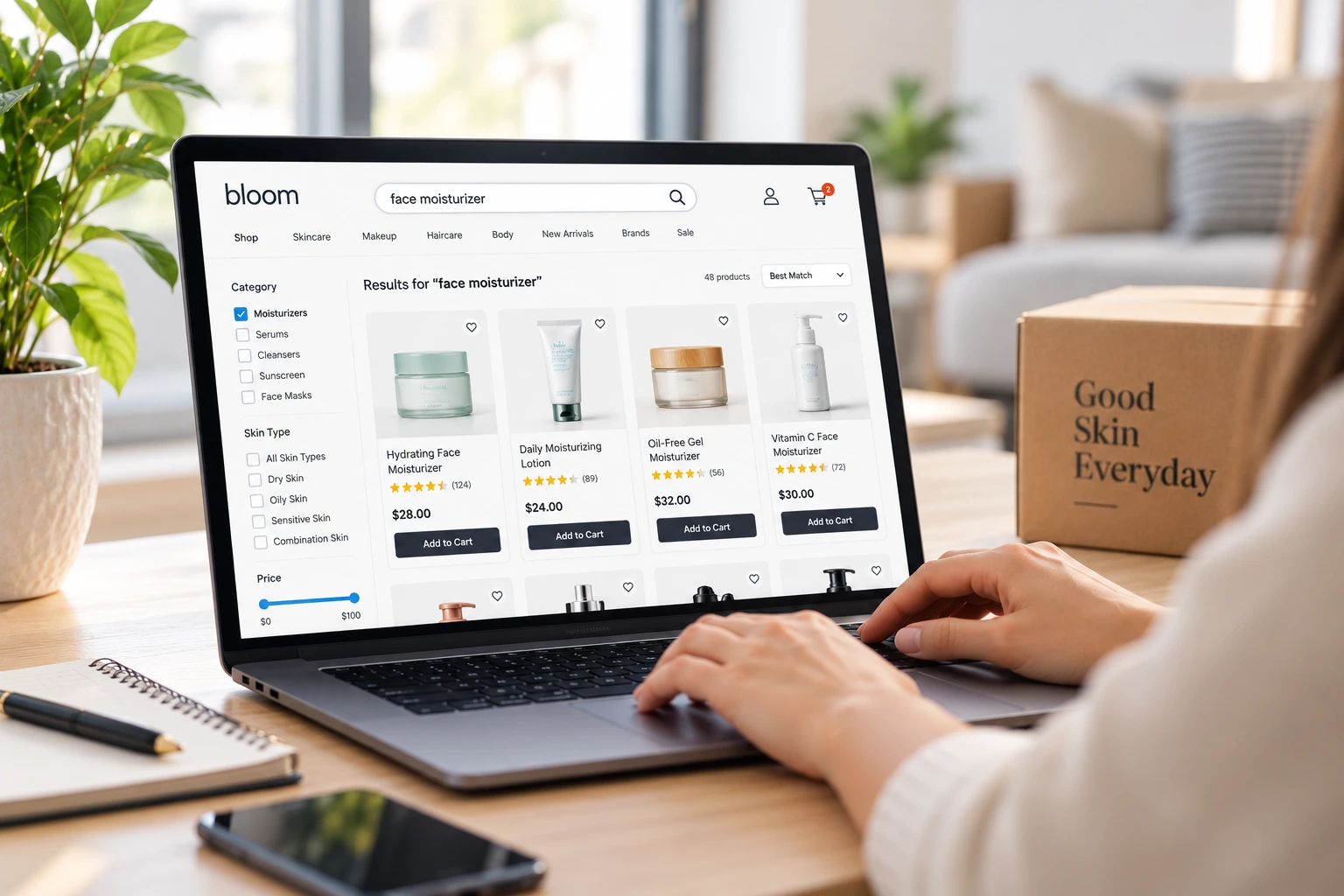 DTC ecommerce search results on a mobile storefront for a direct-to-consumer brand