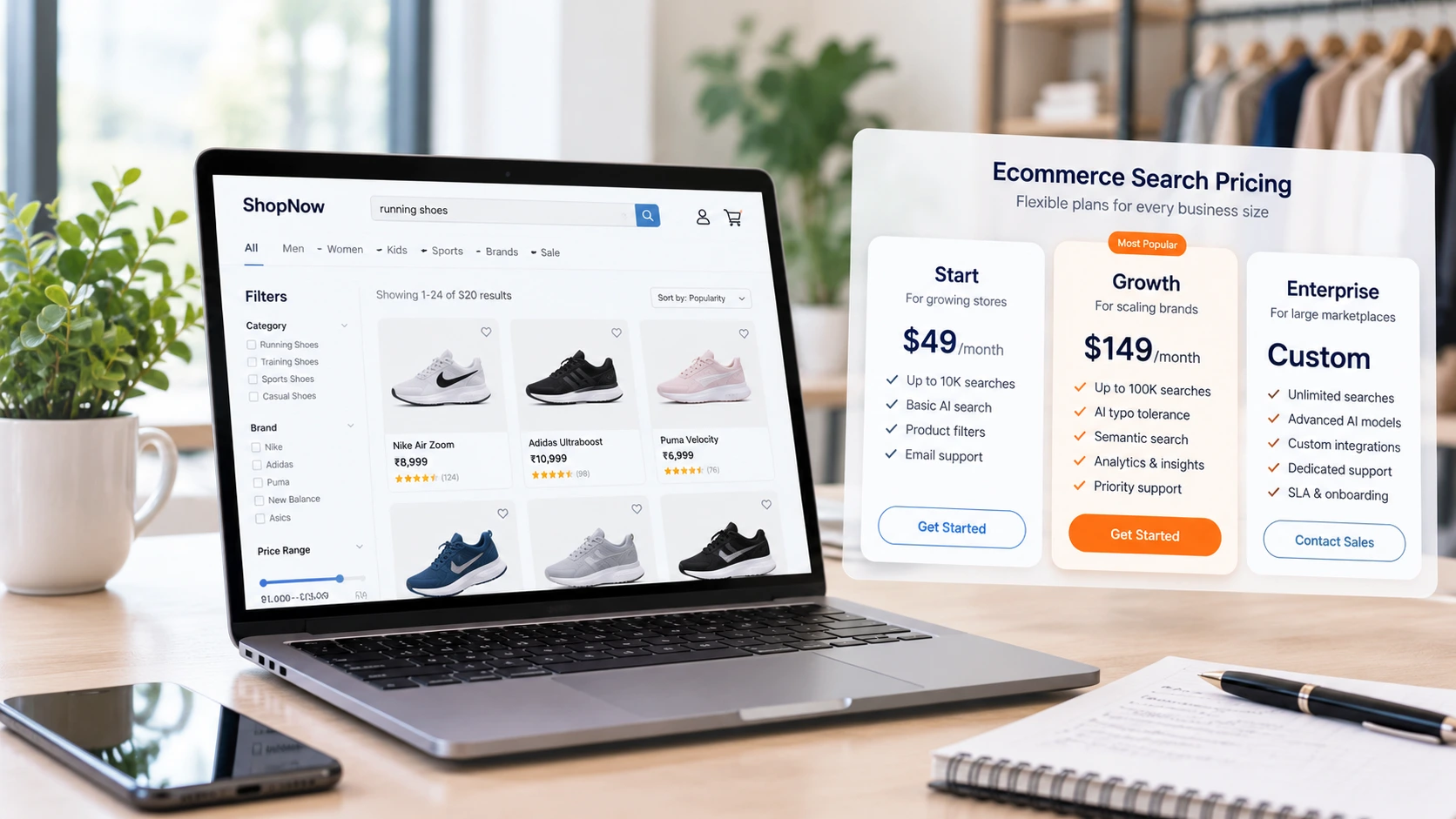 Ecommerce search pricing models compared by monthly cost as search volume grows