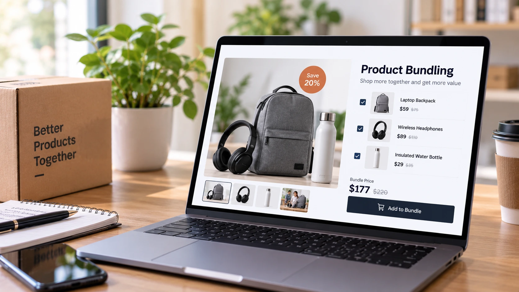Product bundling on an ecommerce product page showing frequently bought together items