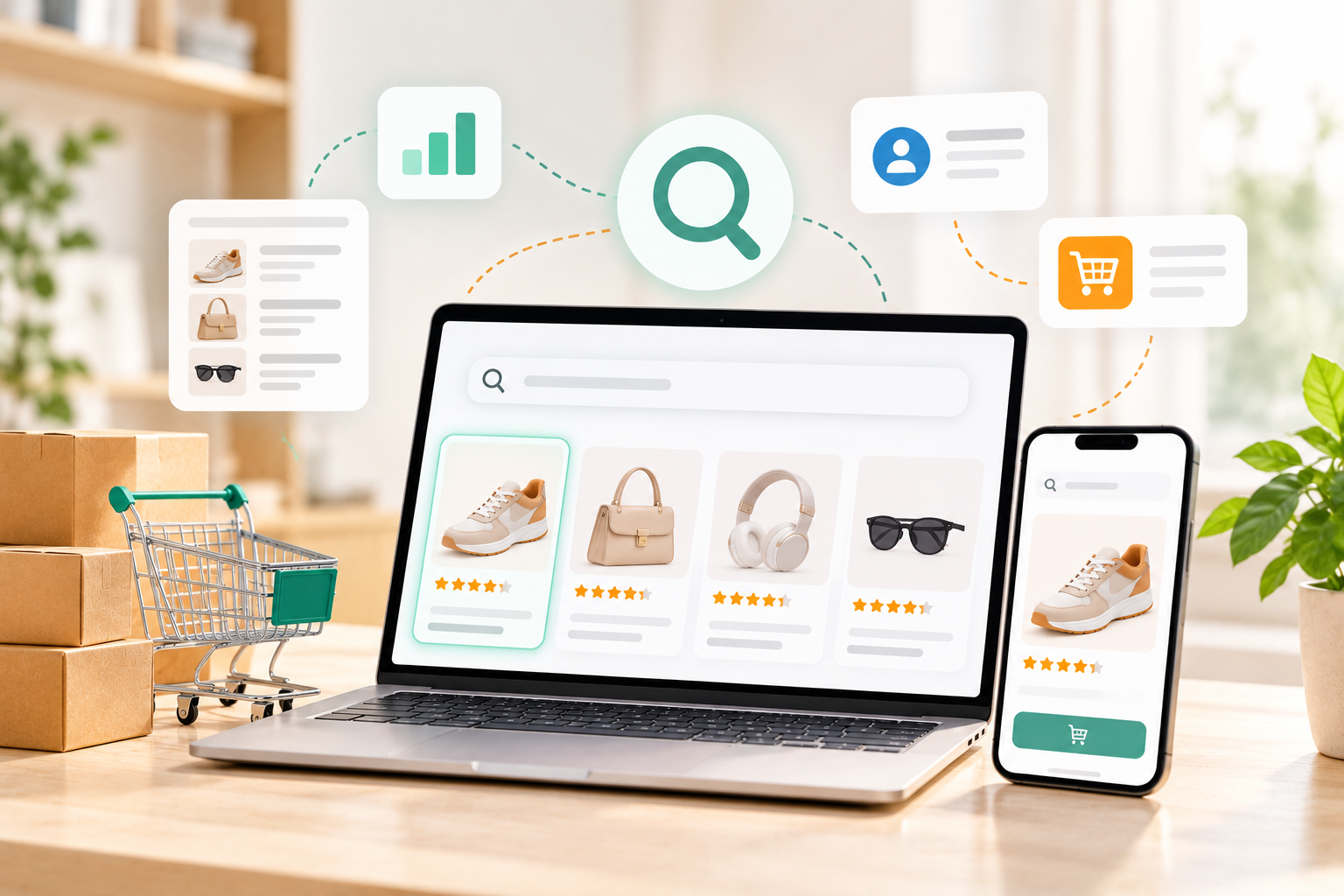 SXO journey diagram from search query to landing page, on-site search and purchase